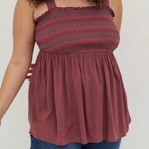 NWT Torrid Smocked Babydoll Tank - Ginger Dusty Red Size 0 L 12